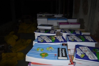Stacks of books donated to the Ileret school.